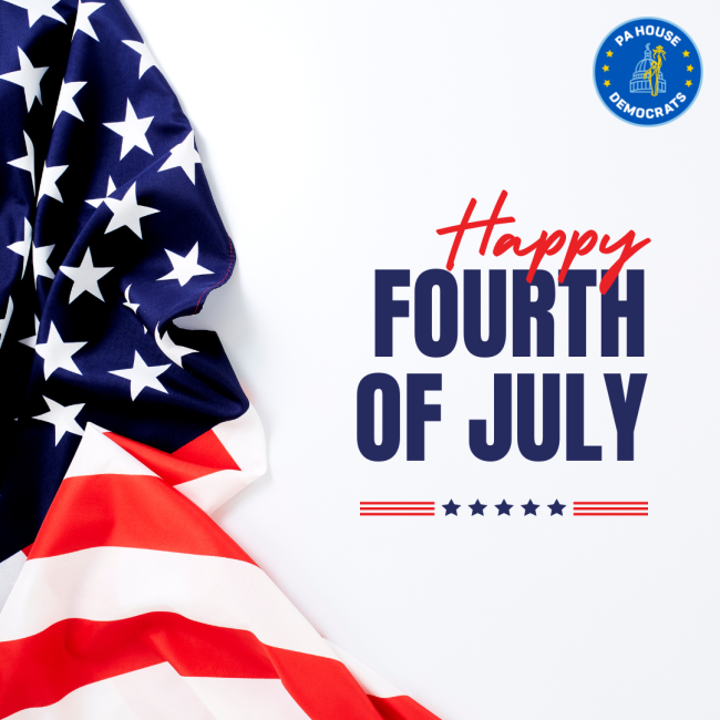A graphic with an American Flag that says "Happy Fourth of July"